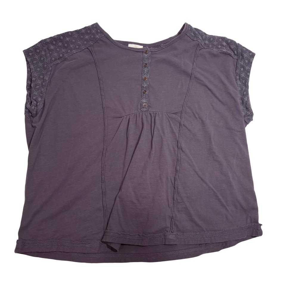 Knox Rose Purple Embroidered Henley Short Sleeve Boho Blouse XXL